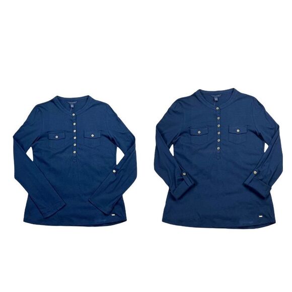 Tommy Hilfiger Navy Blue Roll Tab Sleeve Top Size Medium - Picture 1 of 8